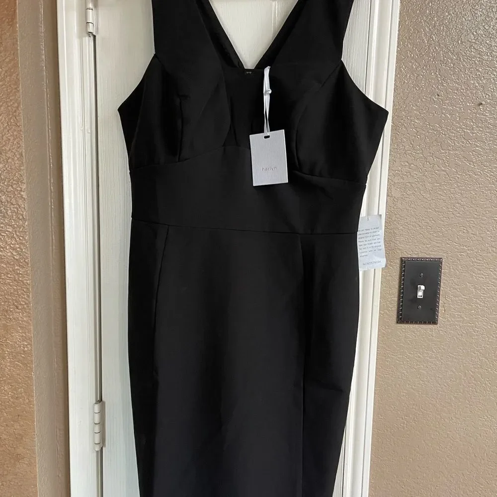 Black Empire Waist Fitted Body Con Sheath Dress by Harlyn Spandex Stretch NWT - Picture 6 of 8